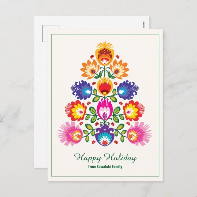 🎄Christmas tree - folklore style Holiday Postcard (Front/Back)