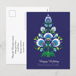 🎄Christmas tree -folklore [white and green ] blue Holiday Postcard