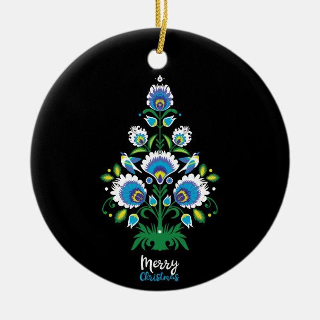🎄Christmas tree folklore [white, blue] Ceramic Tree Decoration (Front)