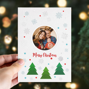 Christmas tree forest and snowflakes custom foil holiday card