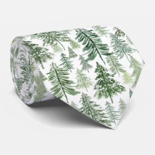 Christmas Tree Forest in Green on White Tie