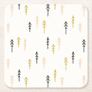 Christmas Tree Forest Pattern Square Paper Coaster