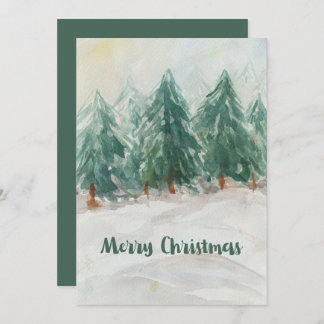 Christmas Tree Forest Script Watercolor Non Photo Holiday Card