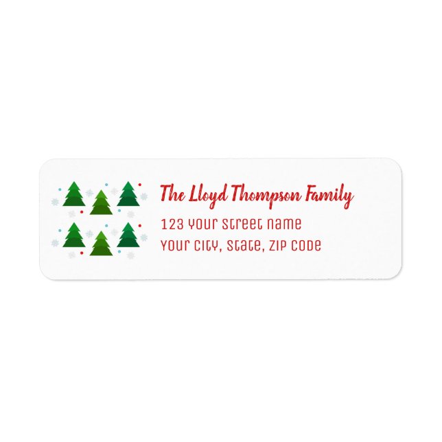 Christmas tree forest, snowflakes, red blue dots (Front)