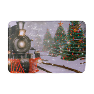 Christmas tree forest train  bath mat