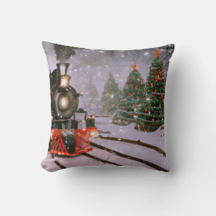 Christmas tree forest train cushion