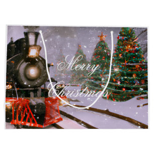 Christmas tree forest train large gift bag