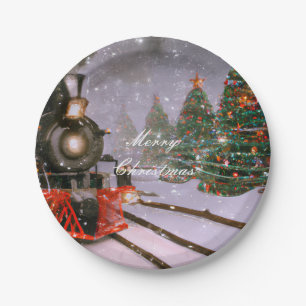 Christmas tree forest train paper plate