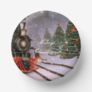 Christmas tree forest train paper plate