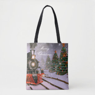 Christmas tree forest train   tote bag