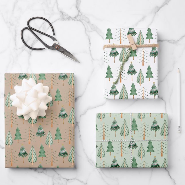 Christmas Tree Forest Wrapping Paper Sheet (Front)
