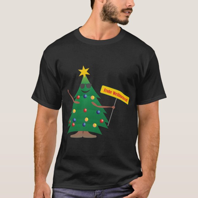 Christmas Tree Fröhliche Weihnachten Sign T-Shirt (Front)