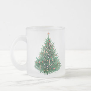 Christmas tree frosted glass coffee mug
