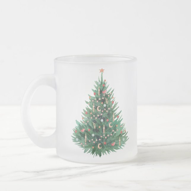 Christmas tree   frosted glass coffee mug (Left)