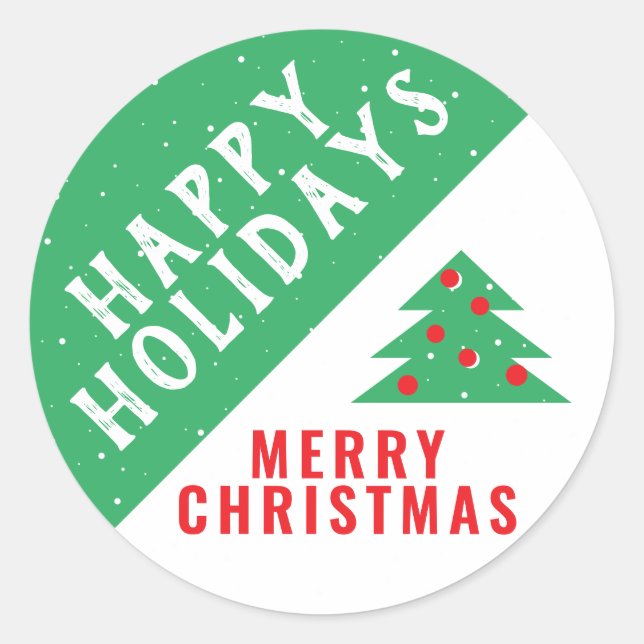 Christmas Tree Fun Festive Green Snow Holiday Classic Round Sticker (Front)