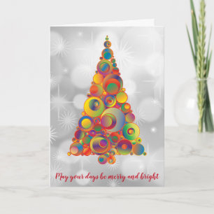 Christmas Tree Funky Retro Bright Colourful Festiv Card