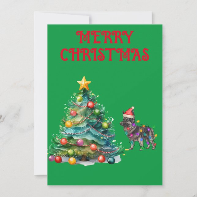 CHRISTMAS TREE & GERMAN SHEPERD WRAPPED IN LIGHTS INVITATION (Front)