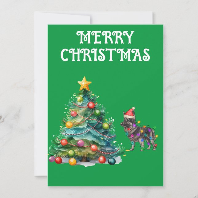 CHRISTMAS TREE & GERMAN SHEPERD WRAPPED IN LIGHTS INVITATION (Front)