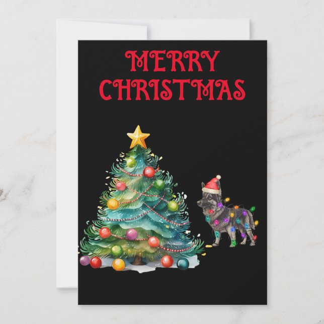CHRISTMAS TREE & GERMAN SHEPERD WRAPPED IN LIGHTS INVITATION (Front)