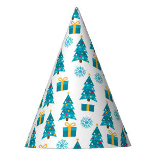 Christmas Tree Gift Pattern Blue Yellow Holiday Party Hat