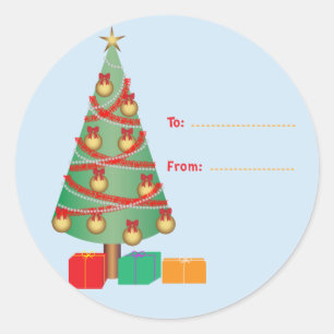 Christmas Tree Gift Tag Round Sticker