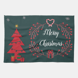 Christmas Tree, Gifts and Wreath Tea Towel