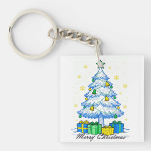 Christmas Tree & Gifts Merry Christmas Acrylic Key Ring