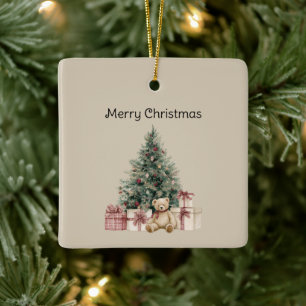 Christmas Tree Gifts Teddy Bear Ceramic Ornament