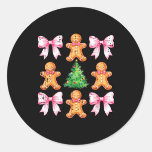 Christmas Tree Gingerbread Man Bow Pattern Xmas Gi Classic Round Sticker