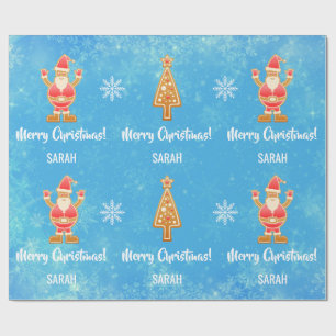 Christmas Tree Gingerbread Santa Snow Personalise Wrapping Paper