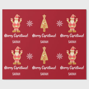 Christmas Tree Gingerbread Santa Snow Personalize  Wrapping Paper