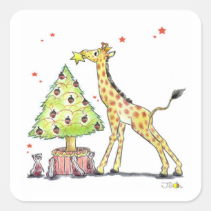 Christmas tree & giraffe square sticker