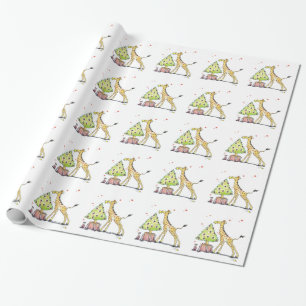 Christmas tree giraffe wrapping paper