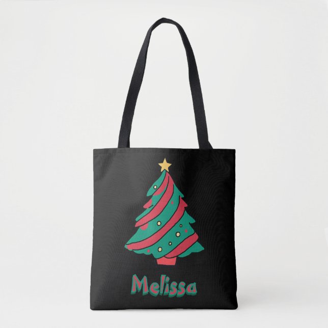 Christmas Tree Girls Name Black Shopping Tote Bag (Front)