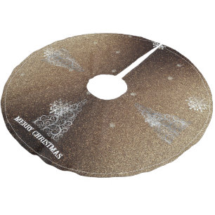 Christmas Tree Glitter and Snowflakes Gold Brushed Polyester Tree Skirt