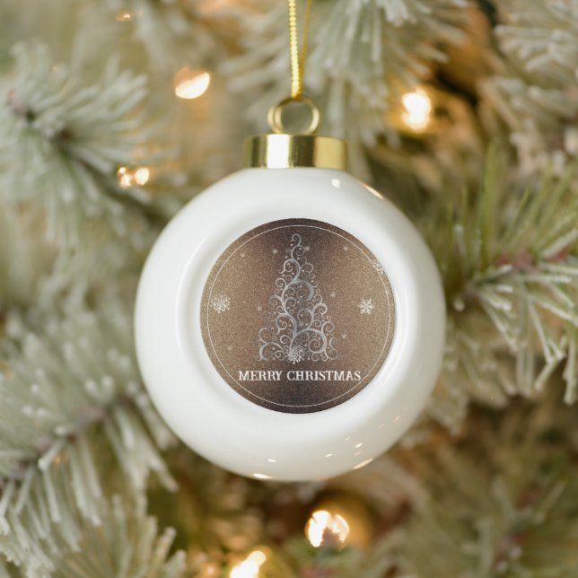 Christmas Tree Glitter and Snowflakes | Gold Ceramic Ball Christmas Ornament (Tree)