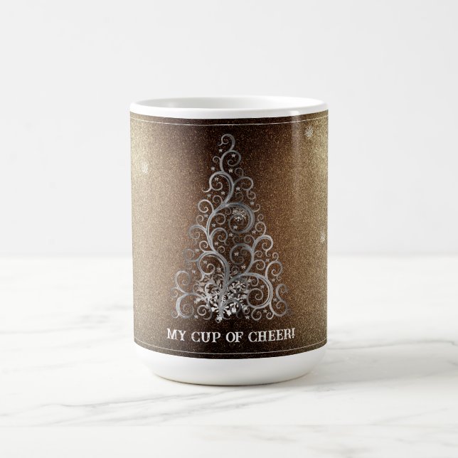 Christmas Tree Glitter and Snowflakes | Gold Coffee Mug (Center)