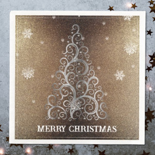 Christmas Tree Glitter and Snowflakes   Gold Napkin