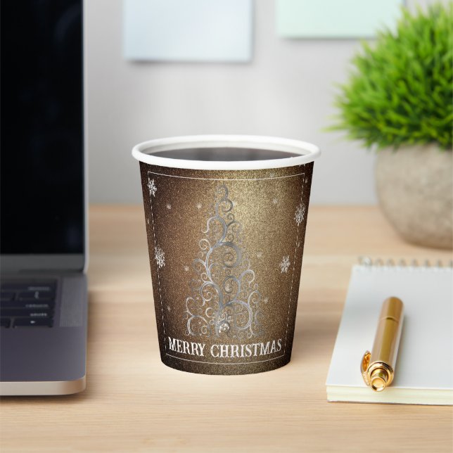 Christmas Tree Glitter and Snowflakes | Gold Paper Cups (Insitu)