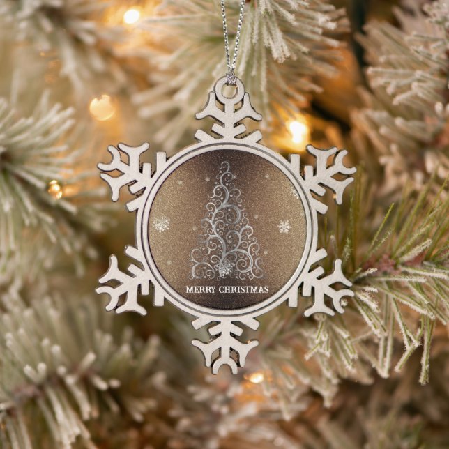 Christmas Tree Glitter and Snowflakes | Gold Snowflake Pewter Christmas Ornament (Tree)