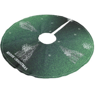 Christmas Tree Glitter and Snowflakes Green Brushed Polyester Tree Skirt