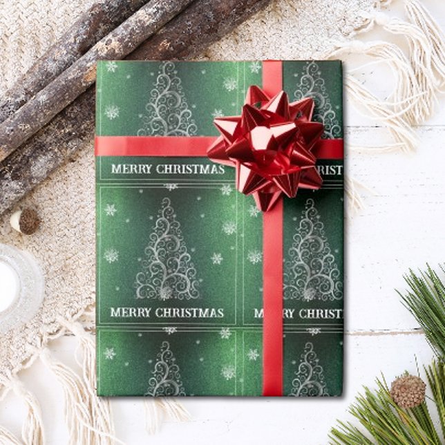 Christmas Tree Glitter and Snowflakes | Green Wrapping Paper (Green Christmas Tree Glitter and Snowflakes Wrapping Paper)