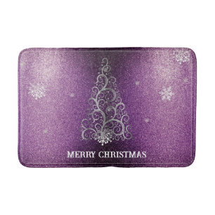 Christmas Tree Glitter and Snowflakes   Magenta Bath Mat