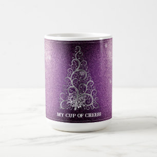 Christmas Tree Glitter and Snowflakes   Magenta Coffee Mug
