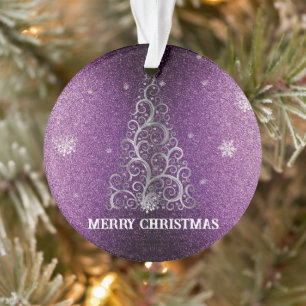 Christmas Tree Glitter and Snowflakes   Magenta Ornament
