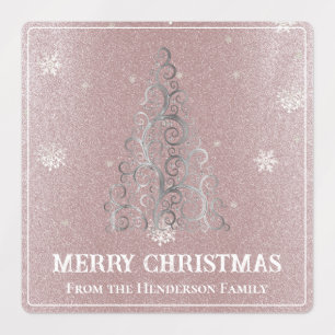 Christmas Tree Glitter and Snowflakes Pink