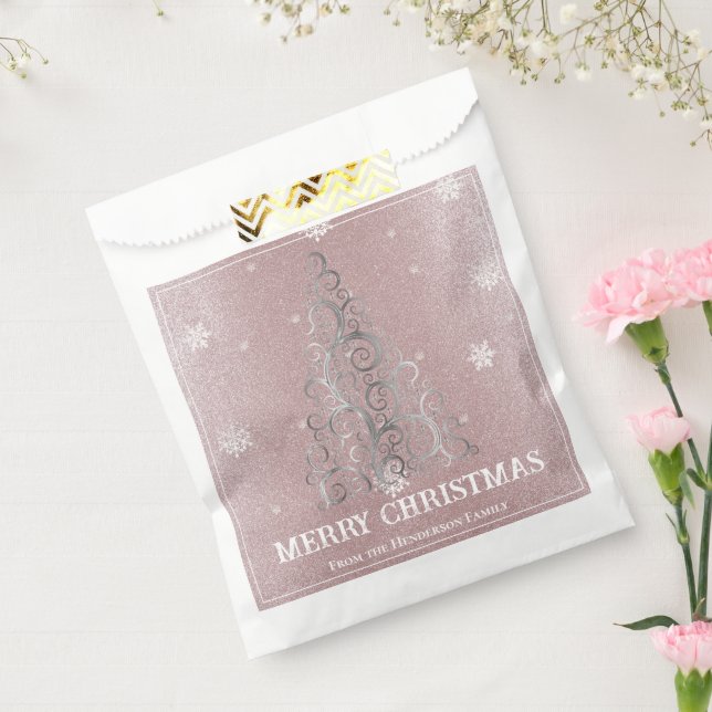 Christmas Tree Glitter and Snowflakes | Pink Favour Bags (Sealed)