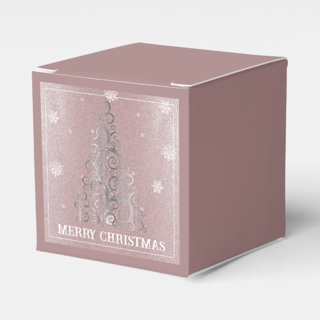 Christmas Tree Glitter and Snowflakes | Pink Favour Box (Front Side)
