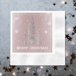 Christmas Tree Glitter and Snowflakes   Pink Napkin