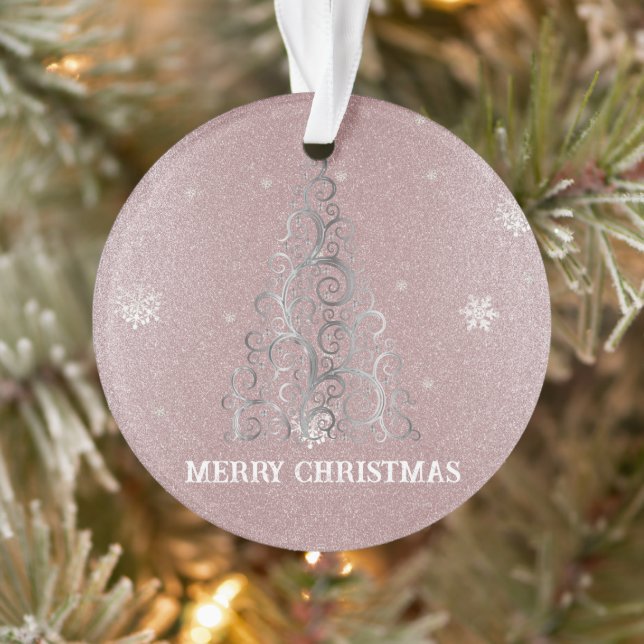 Christmas Tree Glitter and Snowflakes | Pink Ornament (Tree)